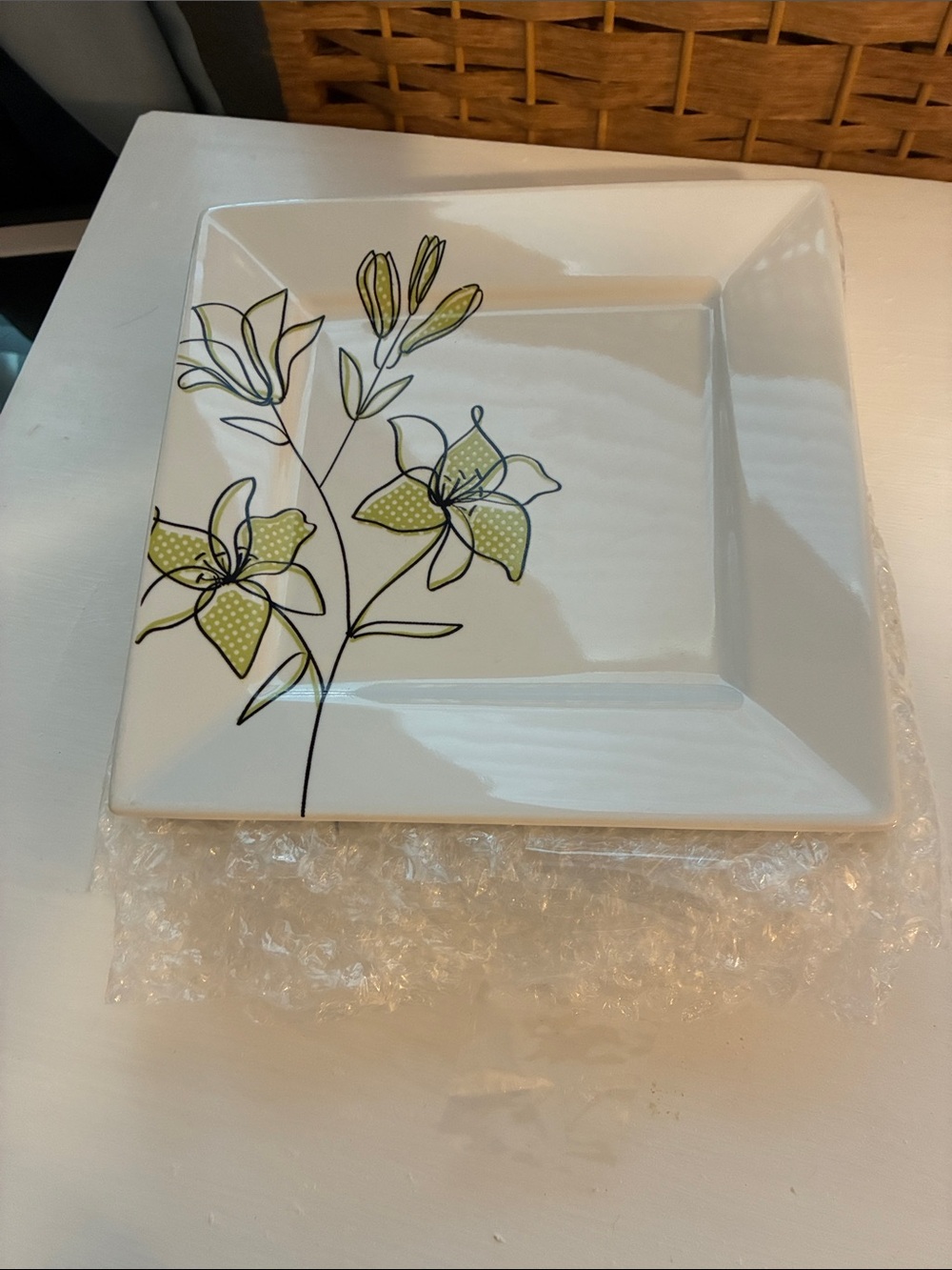 Floral Square Lunch/Salad Plates by Coventry Light Green Accents (4) 8” x 8”